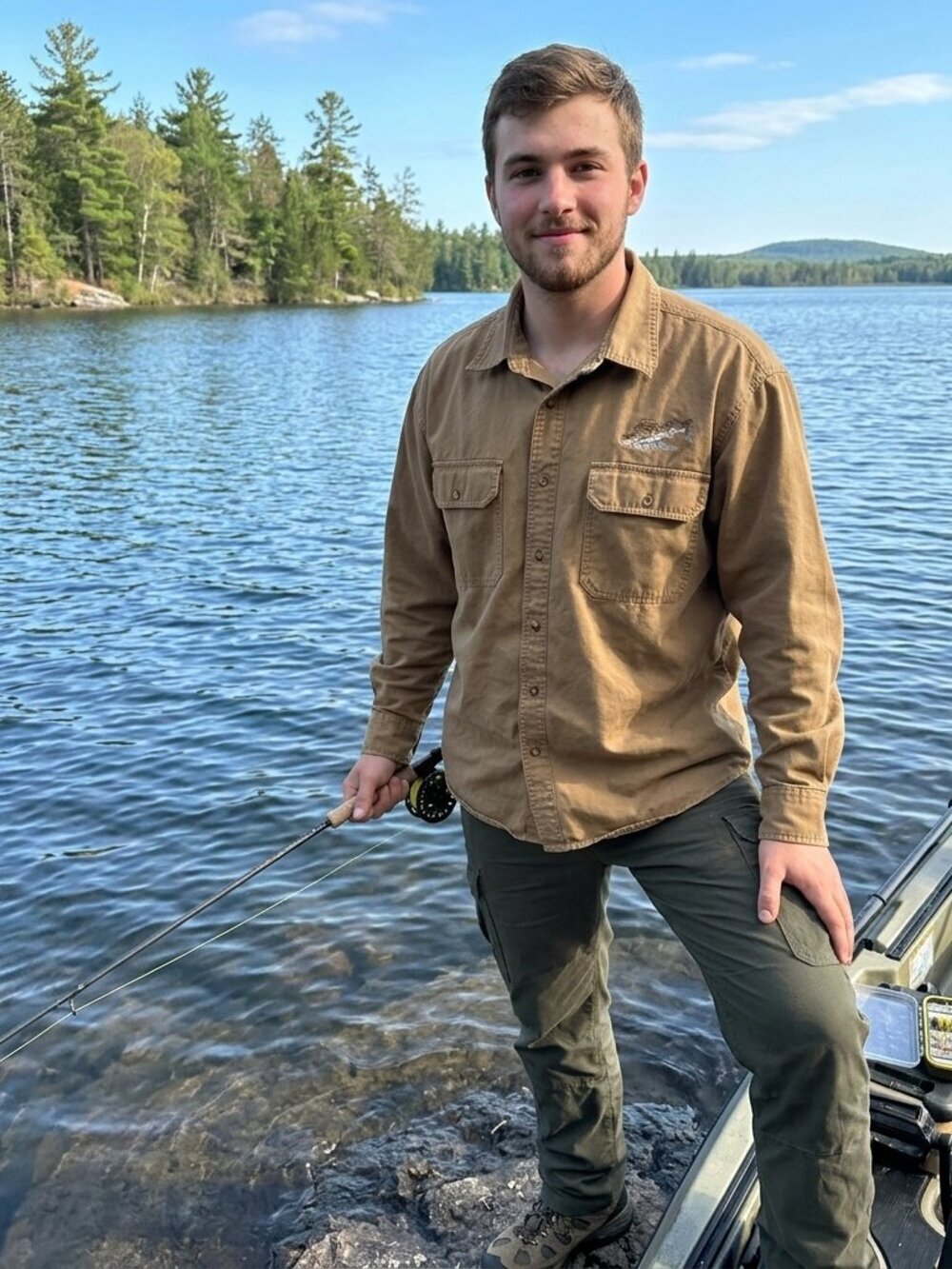 Cabela's XL Long Sleeve Button Up Shirt Tan w/ Embroidered Fish, 100% Cotton